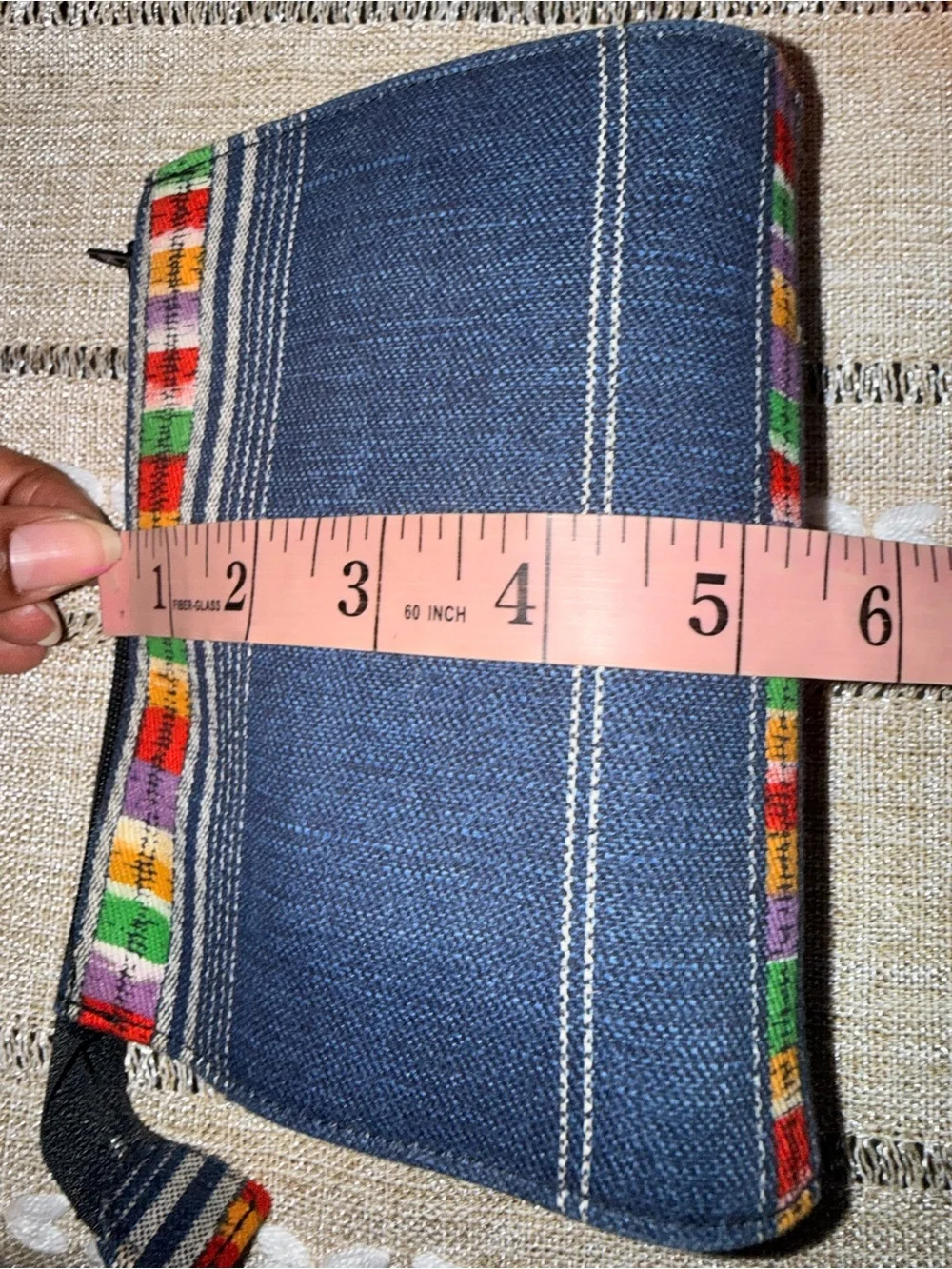 kate spade Navy Striped Canvas Pouch with Multicolor Embroidered Band